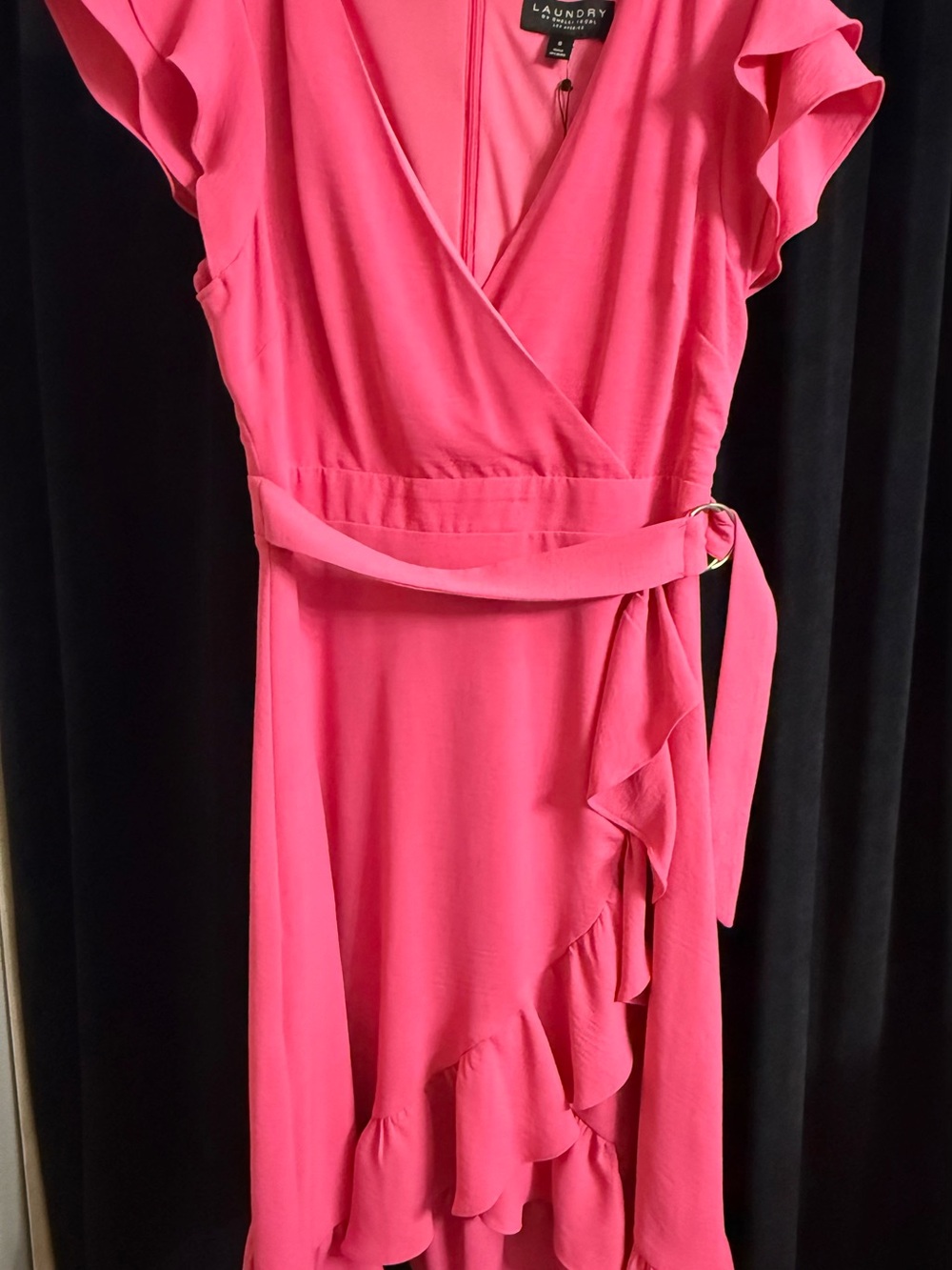 Laundry By Shelli Segal Hot Pink Ruffle Wrap Midi Dress
